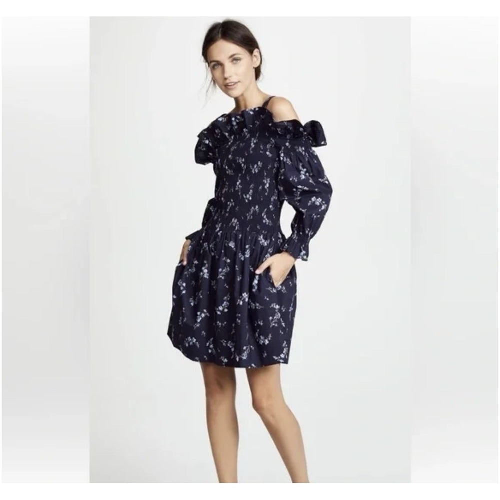 REBECCA TAYLOR Dress Women's Size 6 Floral Off Shoulder Smockedâ Ruffle Mini